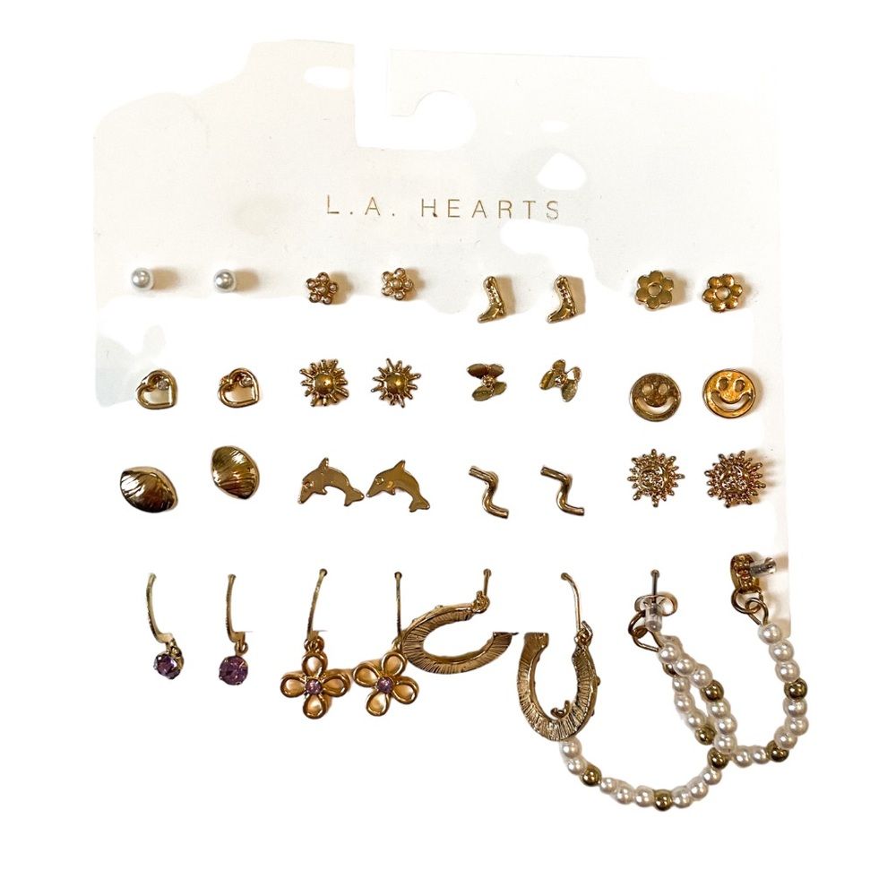 L.A. Hearts Faux Gold Pearl Summer Floral Retro Earring Pack
